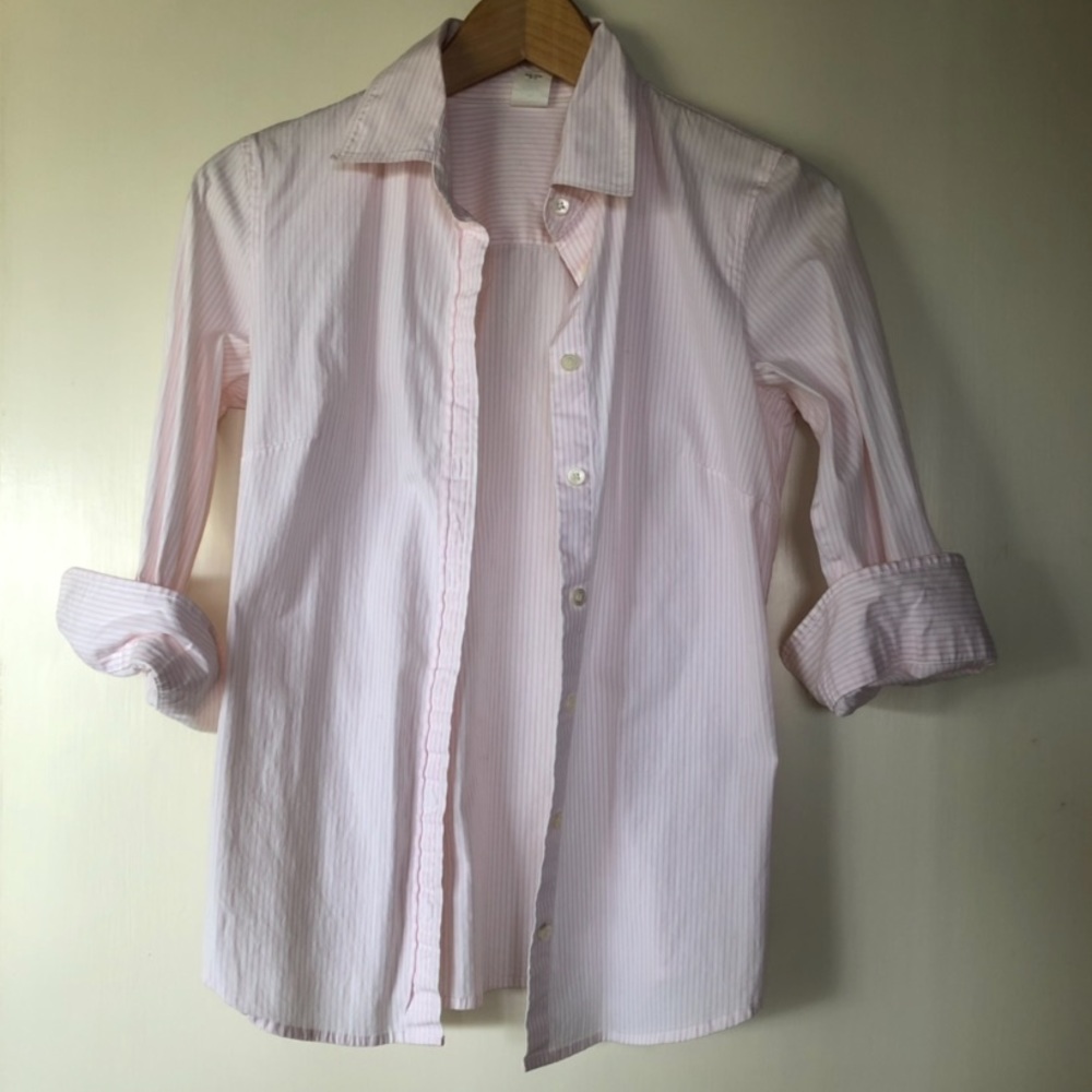 J.Crew white and pink- striped blouse, size S